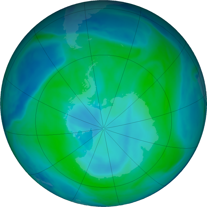 Antarctic ozone map for 09 January 2022